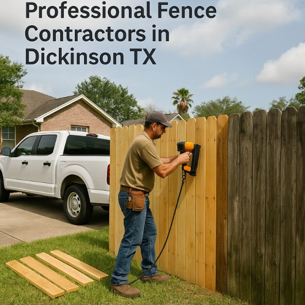 image of a professional fence contractor installing a dickinson tx